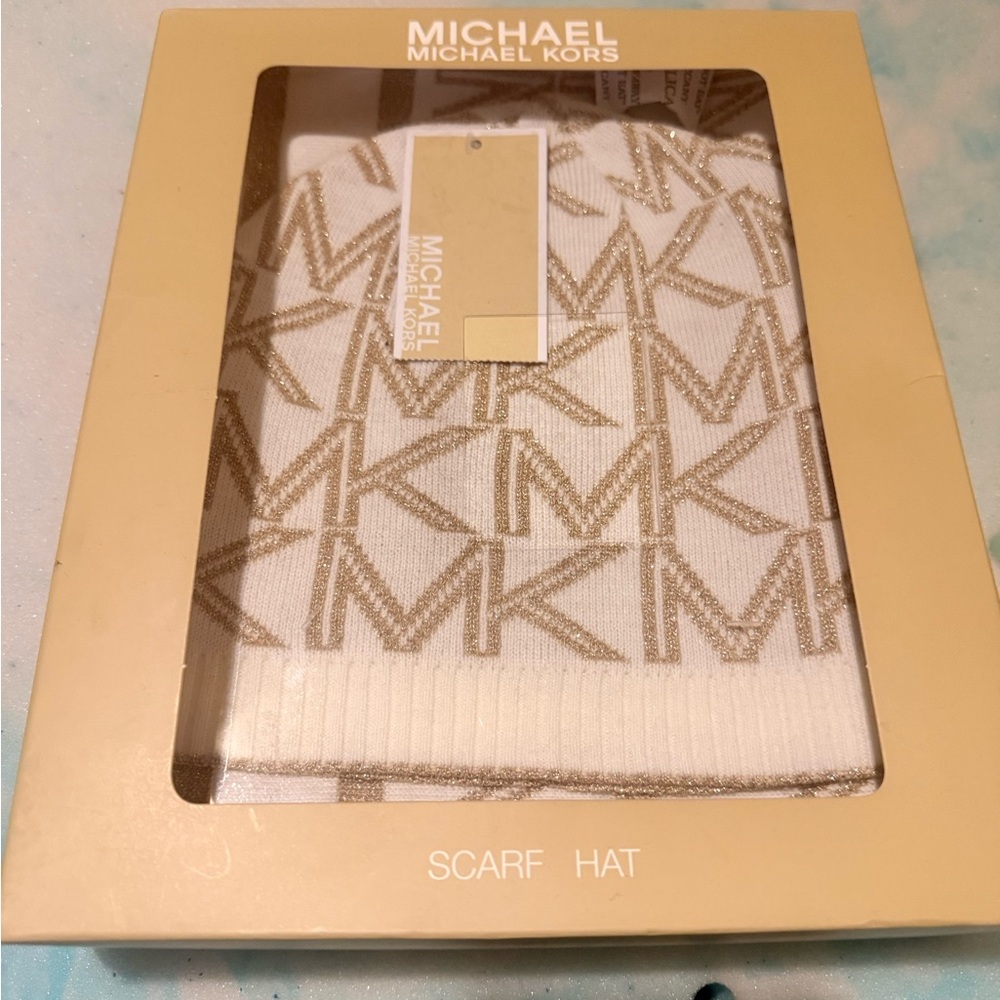 Michael Kors White and Gold MK Scarf